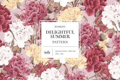 典雅夏季主题花卉背景图案(JPG,PNG)