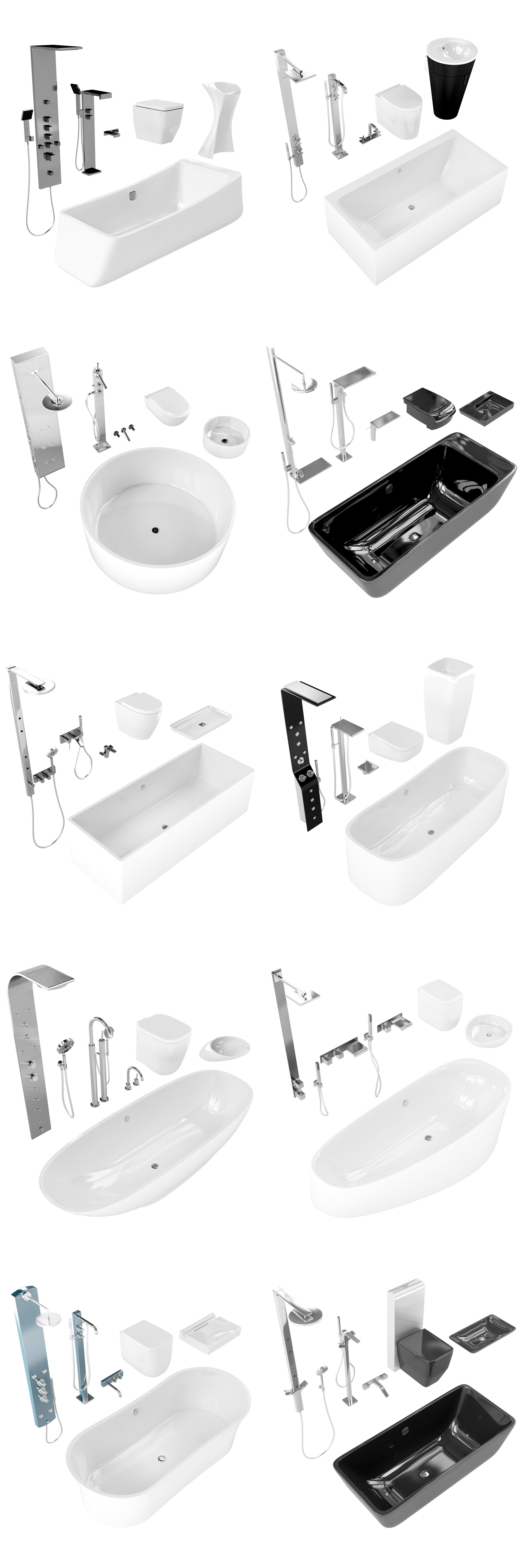 10组浴缸马桶等浴室组合3D模型合集（OBJ,FBX,MAX）