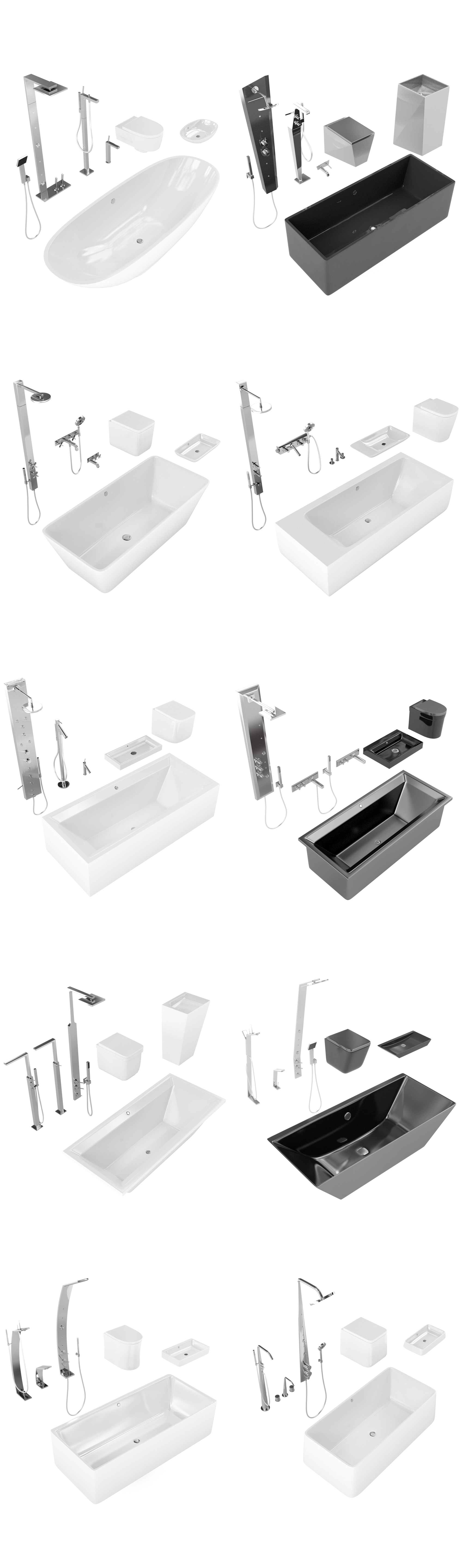 10组浴缸马桶等浴室组合3D模型合集（OBJ,FBX,MAX）