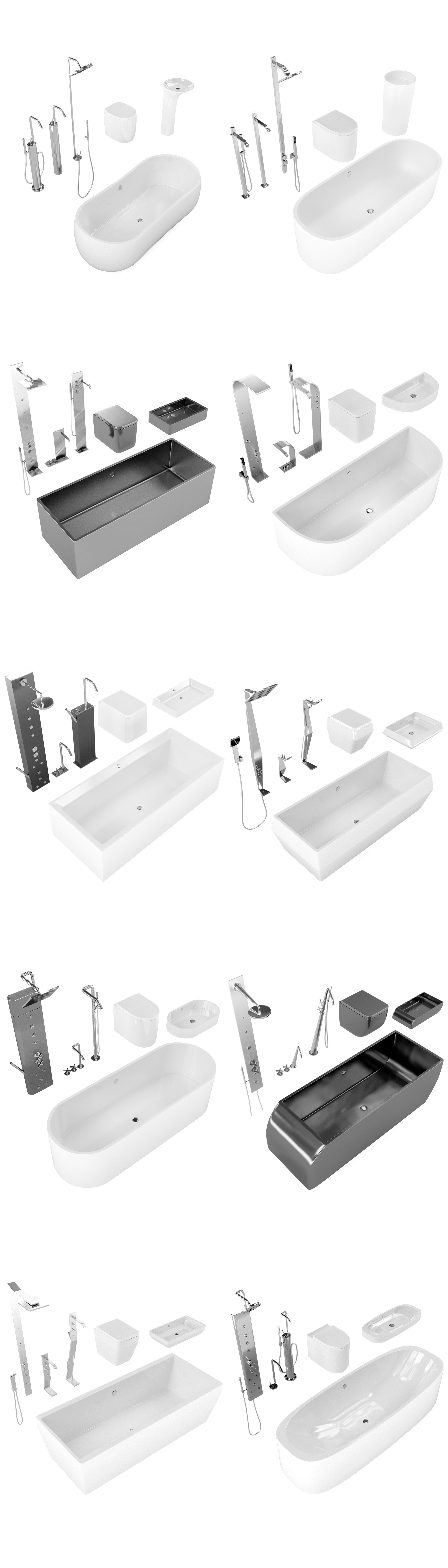 10组浴缸马桶等浴室组合3D模型合集（OBJ,FBX,MAX）