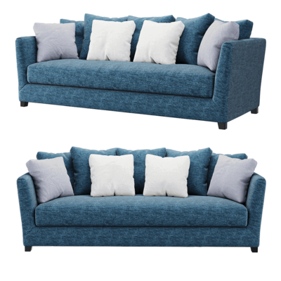 Vogue蓝色一体式布艺沙发3D模型（OBJ,FBX,MAX）