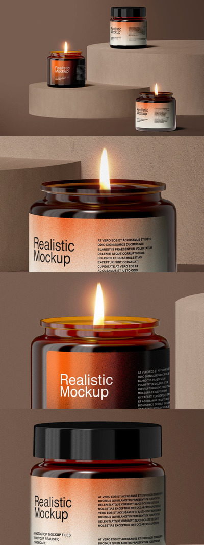 琥珀色玻璃蜡烛模型样机 (PSD)