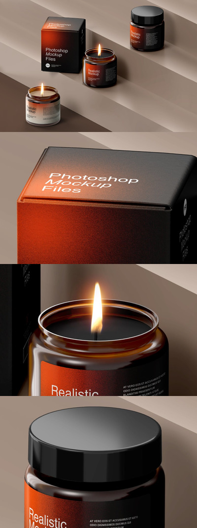 琥珀色玻璃蜡烛模型样机 (PSD)