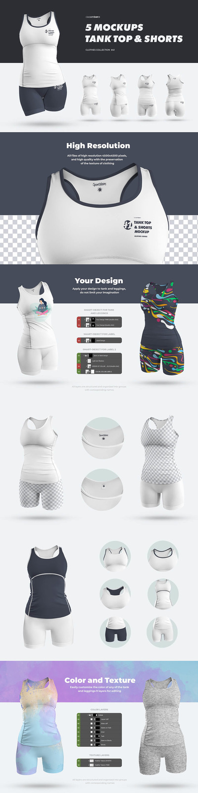运动背心和短裤服装设计样机 (psd)