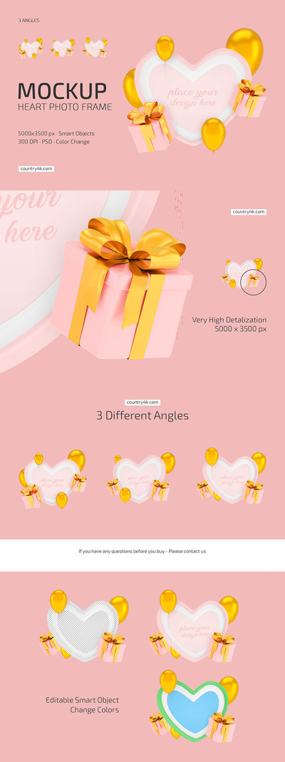 气球礼品心形相框样机集 (psd)