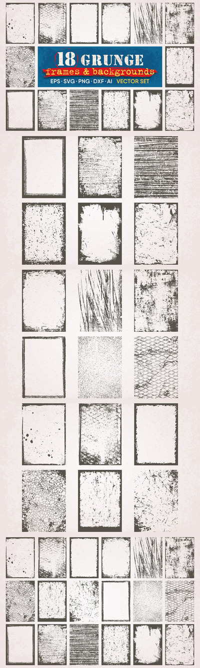 18个复古磨损Grunge风格矩形框架背景集 (ai,svg)