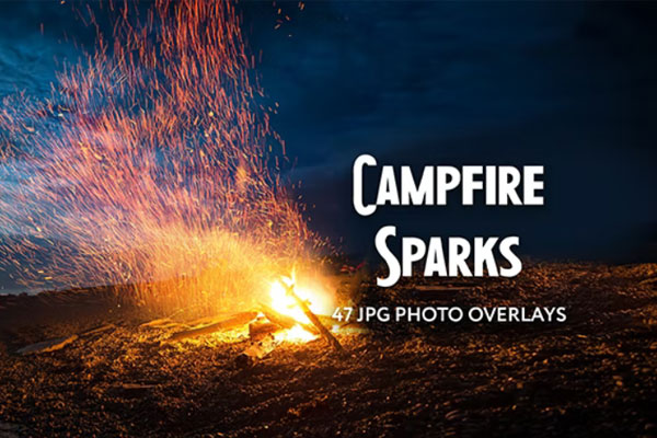 露营篝火火花照片叠层图片素材 (jpg)