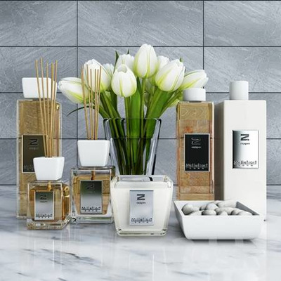 包含郁金香花束的浴室装饰组合3D模型（OBJ,FBX,MAX）