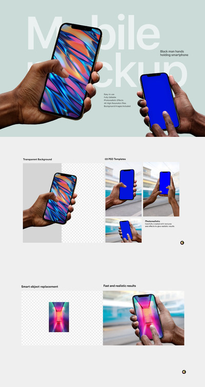 黑人手持iPhone产品样机(PSD)