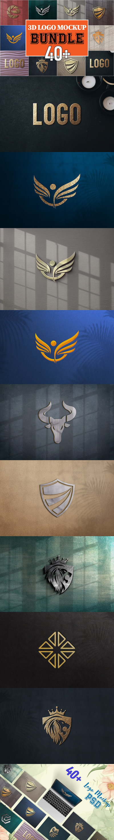 企业品牌3D Logo展示设计样机模板合集[1.73GB,PSD]