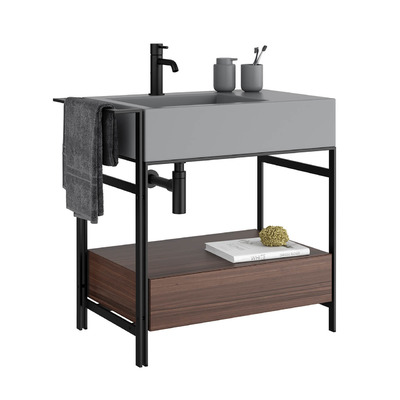 Cielo带实木抽屉和毛巾架的灰色洗脸盆3D模型（OBJ,FBX,MAX）