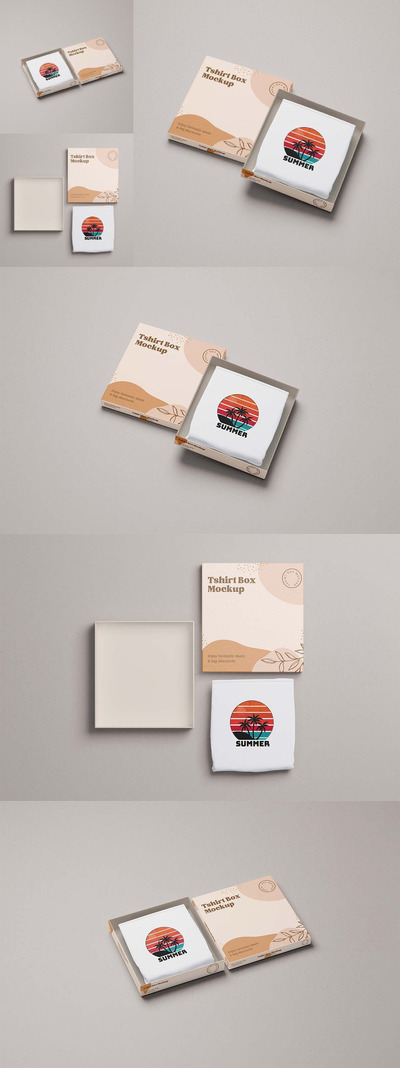 T恤盒模型包装样机 (PSD,PDF)