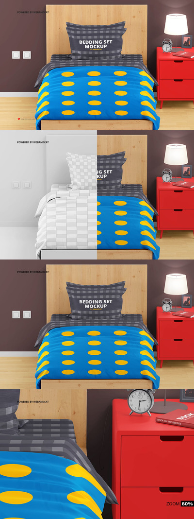 卧室，单人床模型样机 (PSD)