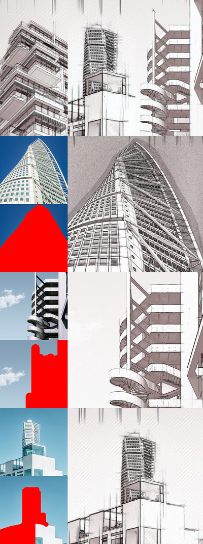 高品质的时尚高端逼真质感手绘铅笔建筑素描photoshop动作预设