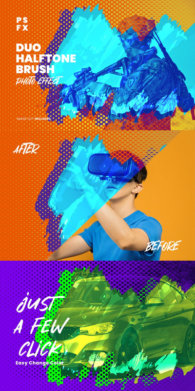 高品质的绚丽时尚清新的彩色半调风格photoshop动作预设