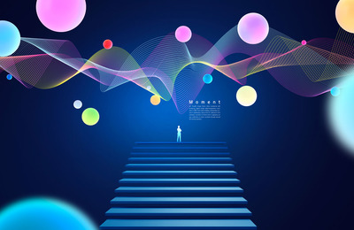 阶梯波纹线条抽象海报设计模板 (psd)