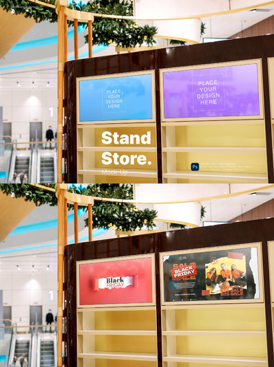 广告摊位商店横幅促销模型样机 (PSD)