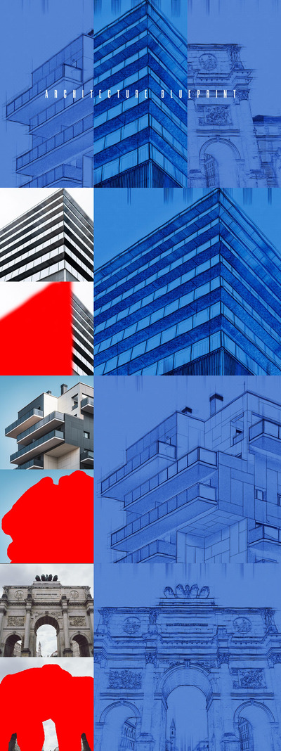 高品质的逼真质感建筑蓝图photoshop动作预设