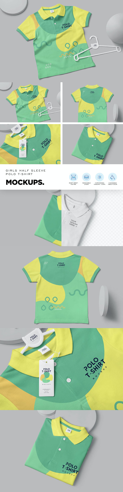 高品质的女孩POLO衫服装设计VI样机展示模型mockups