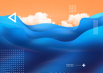 蓝色条纹波浪大海概念海报设计模板 (psd)