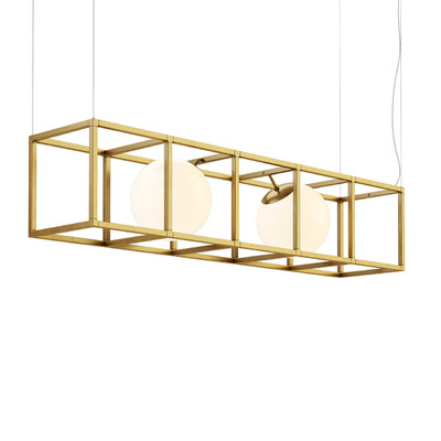 Rich Brilliant Willing witt系列黄铜立方体外框白色玻璃球组合吊灯3D模型（OBJ,FBX,MAX）