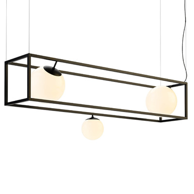 Rich Brilliant Willing witt系列黑色金属立方体外框白色玻璃球组合吊灯3D模型（OBJ,FBX,MAX）