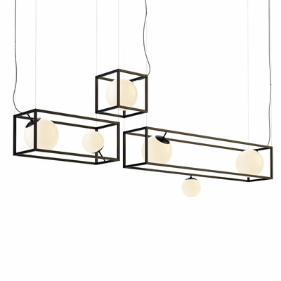 Rich Brilliant Willing witt系列黑色金属立方体外框白色玻璃球组合吊灯3D模型（OBJ,FBX,MAX）