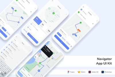 导航器应用程序用户界面套件 APP UI KIT (FIG,PSD,SKETCH,XD)