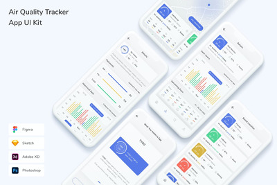空气质量跟踪器应用程序用户界面套件 APP UI KIT (FIG,PSD,SKETCH,XD)