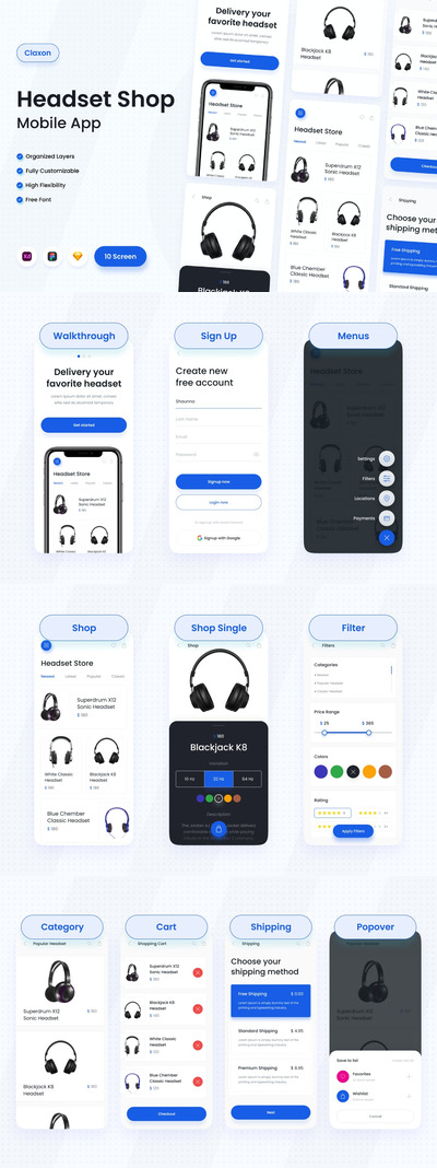 数码电商-耳机商店移动应用 APP UI KIT (FIG,SKETCH,XD)