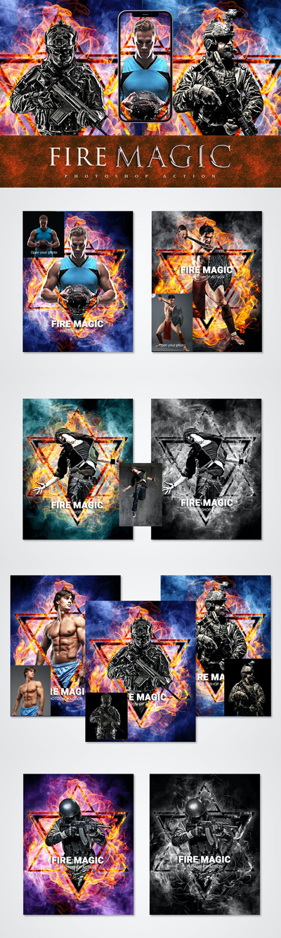 高品质的时尚高端震撼的火焰魔法photoshop动作预设