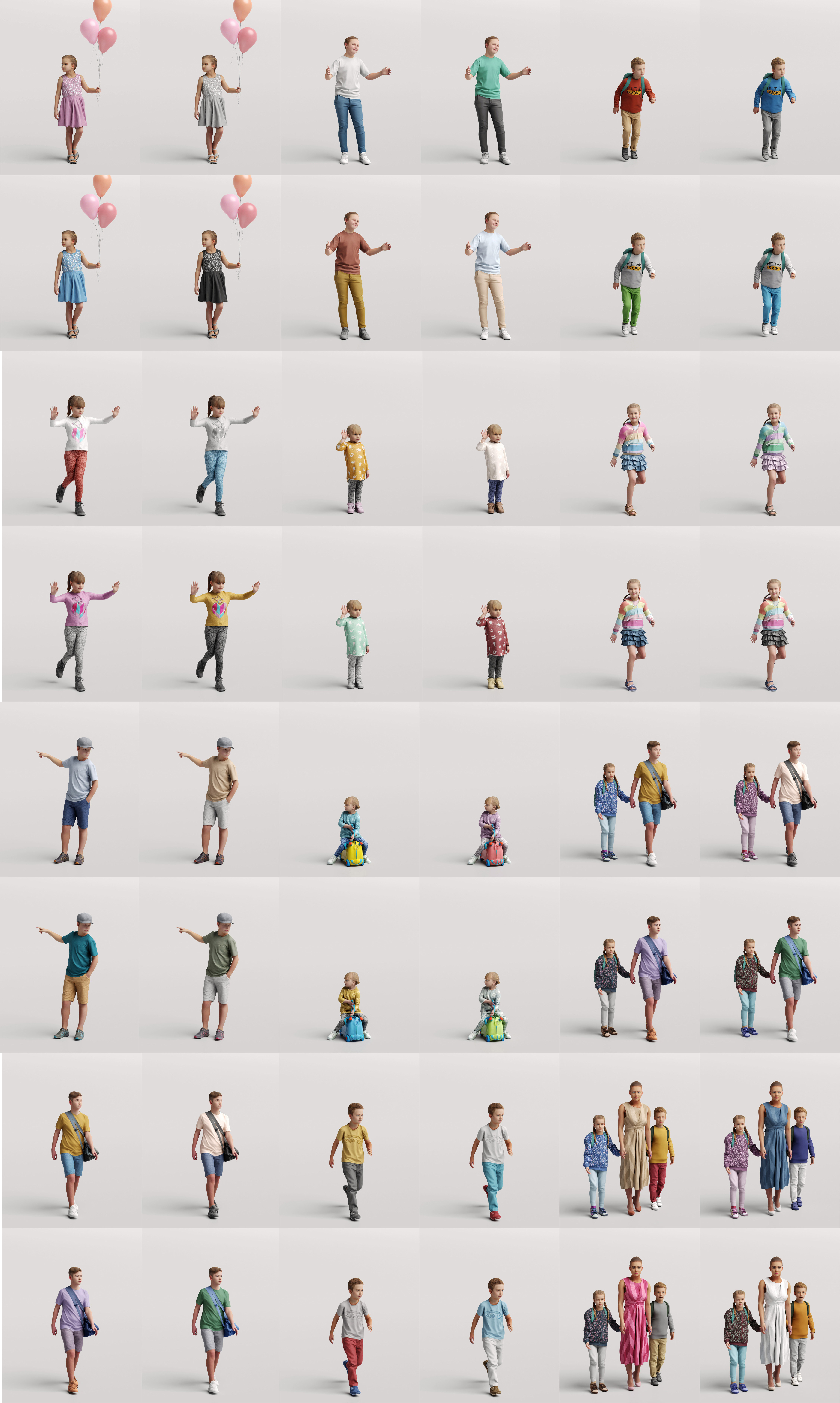 多种动态的孩子3D模型合集（OBJ,FBX,MAX）