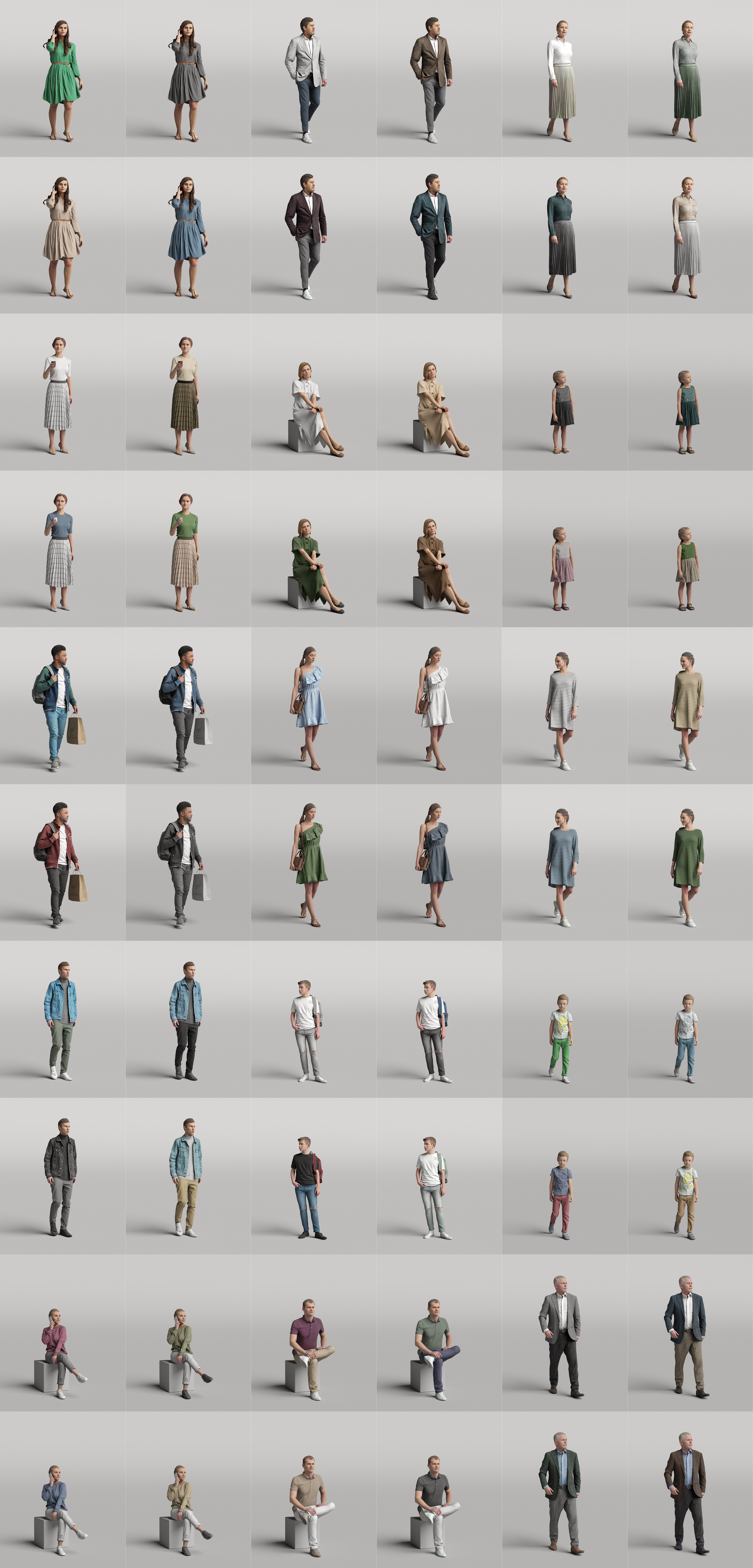 多种动态的小孩成年男性女性3D模型合集（OBJ,FBX,MAX）