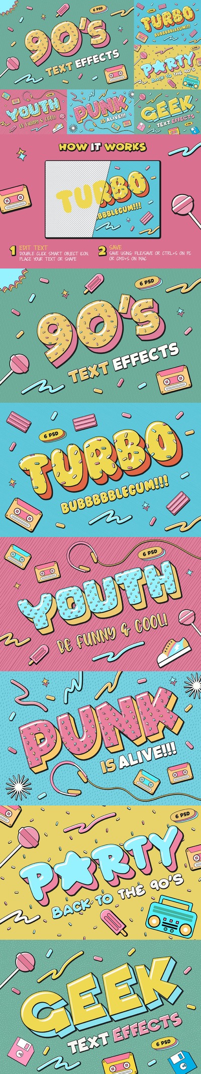 90年代的字体特效样式(PSD,PDF)