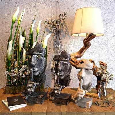 人脸雕像工艺品花束台灯等装饰组合3D模型（OBJ,FBX,MAX）