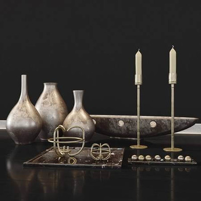 包含烛台花瓶和工艺品的系列装饰组合3D模型（OBJ,FBX,MAX）