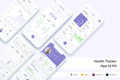 健康跟踪器应用程序 App UI Kit (FIG,PSD,SKETCH,XD)