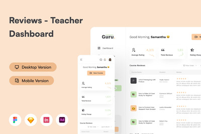 评论-教师仪表盘后台网页模版 (FIG,SKETCH,XD)