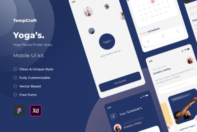 瑜伽地点搜索 App UI Kit (FIG,XD)