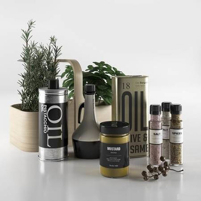 厨房调味瓶和小盆景组合3D模型（OBJ,FBX,MAX）