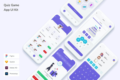 问答游戏应用APP Ui kit (FIG,PSD,SKETCH,XD)