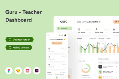导师-教师仪表盘后台网页模版 (FIG,SKETCH,XD)
