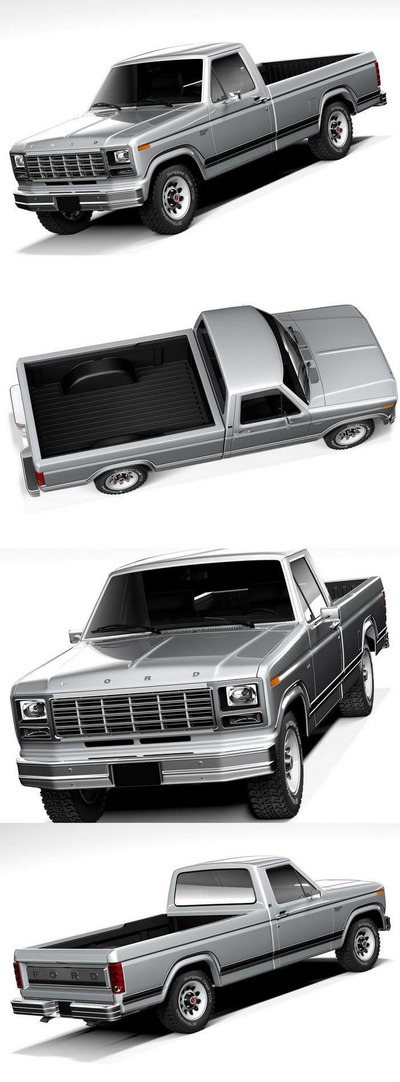 福特F-150 Ranger 1980款银色皮卡汽车3D模型（OBJ,FBX,MAX）