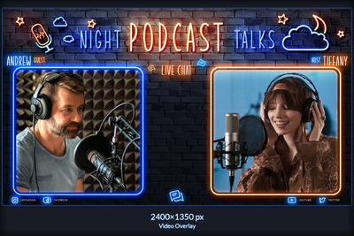 霓虹播客视频叠加样式效果 (PSD,PDF)