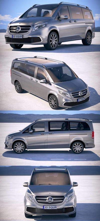梅赛德斯奔驰V class 2020款银色MPV汽车3D模型（OBJ,FBX,MAX）