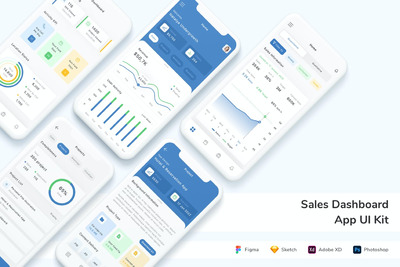 销售仪表板应用程序App UI Kit (FIG,PSD,SKETCH,XD)