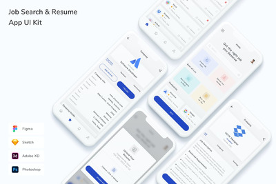 求职和简历应用程序App UI Kit (FIG,PSD,SKETCH,XD)