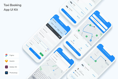 出租车预订应用UI套件(FIG,PSD,SKETCH,XD)