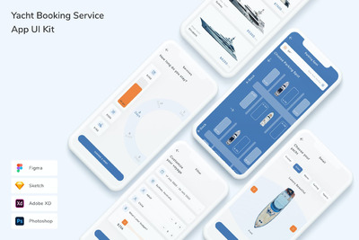 游艇预订服务应用UI套件(FIG,PSD,SKETCH,XD)