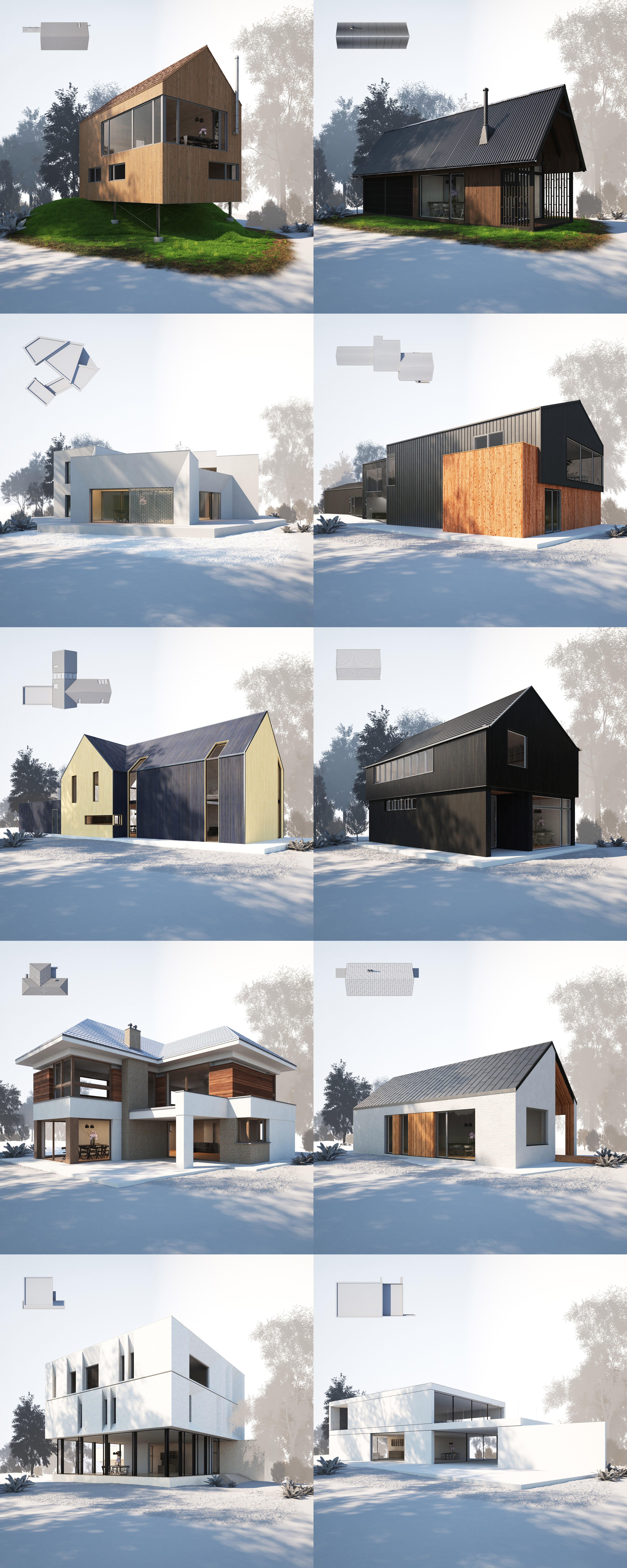 10组不同形状和设计的带家具及装饰的小木屋3D模型合集（MAX）